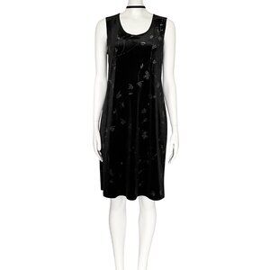 Vintage 90s Y2K Black Velvet Sleeveless Party Dress Whimsigoth Glitter Medium 10